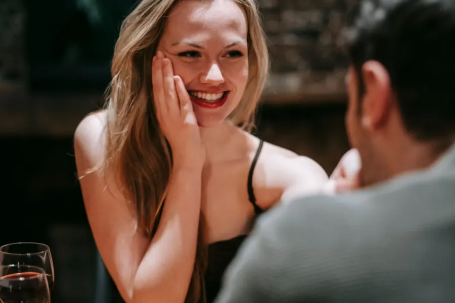 Woman laughing on a casual first date